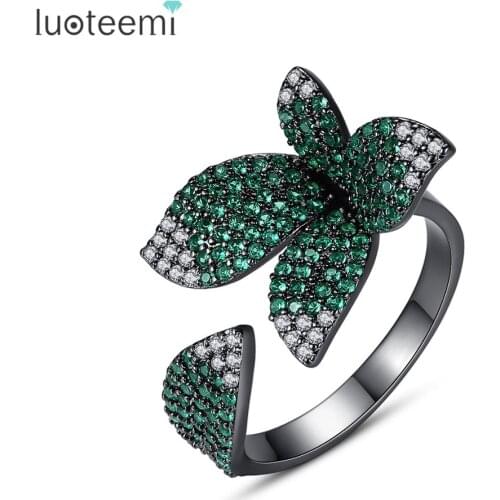 LUOTEEMI Retro Open Flower Ring for Women Party Fashion Jewelry Finger Leaf Cocktail Anillos Mujer Bijoux Femme Christmas Gifts