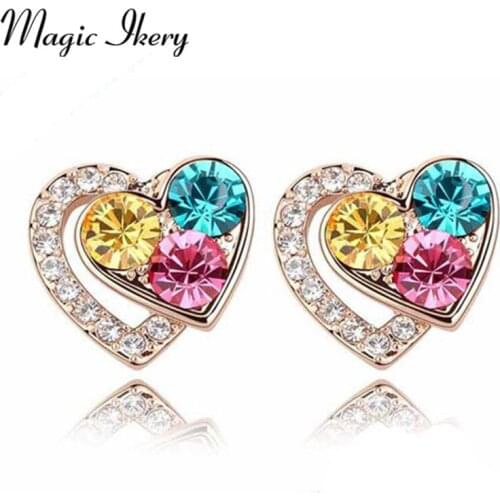 Magic Ikery Rose Gold Color Rhinestone Crystal Luxury Heart Drop Earrings Wholesale Fashion Jewelry for women MKY4293