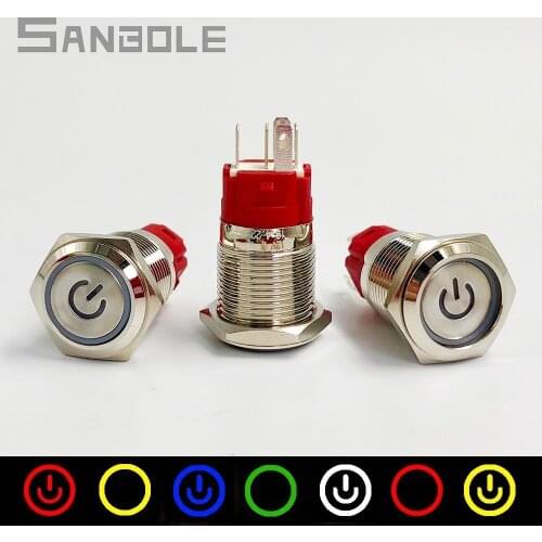 16mm Metal Push Button Switch Momentary Reset / Latching Ring LED Lamp Power Mark Symbol Car Auto Engine PC Power Start