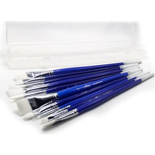 Eval 12pcs Blue Nylon Hair Watercolor Paint Brush Set Acrylic Oil Painting Drawing Art Supplies Oil Painting Brush Free Shipping