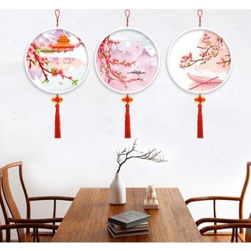 2019 new round frame cross embroidery DIY hand embroidery diamond embroidery living room decorative painting triplet painting