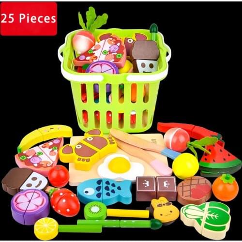 New Juguetes Toys Pretend Play Wood Fruits and Vegetables Slice Wooden Toy House Magnetic Sets Assembly Unisex