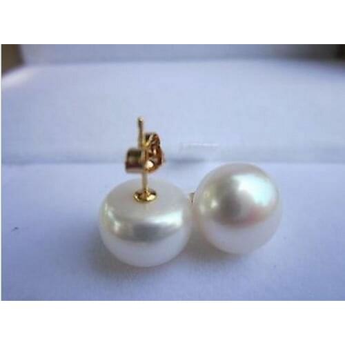 HUGE AAA 13-14MM NATURAL SOUTH SEA WHITE STUD PEARL EARRING