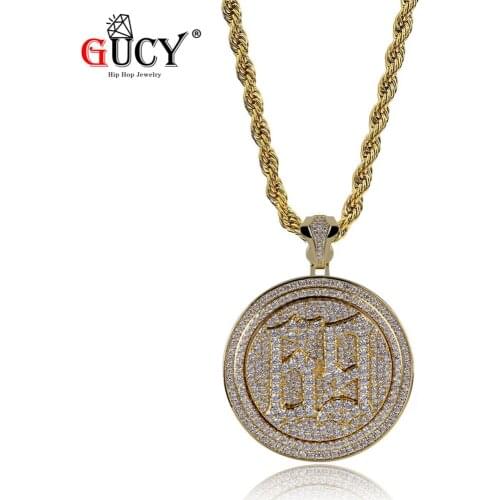 GUCY New Hip Hop Rotatable Pendant Necklace Iced Out Cubic Zircon Saw Horror Movie Theme Necklaces Stainless Steel Chain