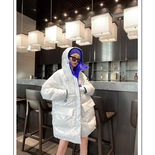 Oversized Cotton Padded Parka Jacket Womens Winter Coat Down Cotton Jackets Warm Hooded Korean Glossy Outwear