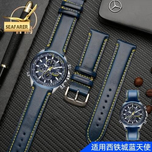 Suitable for Citizen Leather Strap Mens Air Eagle/Blue Angel At8020 Jy8078 Series 23mm