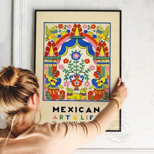 Mexican Art & Life Exhibition Poster, Mexico Art Vintage Wall Picture, Retro Museum Prints Art, Wall Decor Living Room Bedroom