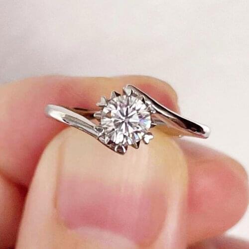 On Sale S925 Sterling Silver Moissanite Ring 0.5CTW Half One Carat Adjustable Diamond Gemstones Rings For Women Wedding
