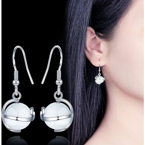 Trendy Simple Style Tiny Drop Earrings Cute Opal Stone Ball Dangle Earring Hook Charming Piercing Earring Accessories For Women