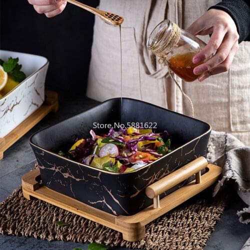 Nordic Marble Pattern Black/white Ceramics Square Fruit Salad Bowl Home Decoration Tableware snack Plate