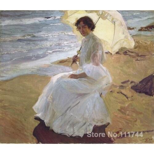 Modern impressionist painting Clotilde at the beach Joaquin Sorolla y Bastida art for sale Handmade High quality