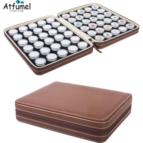 Fine PU Diamond Carry Box Case 60Pcs Round Stone Box Trade Fair Gemstone Exhibition Storage Organizer Display Carry Box