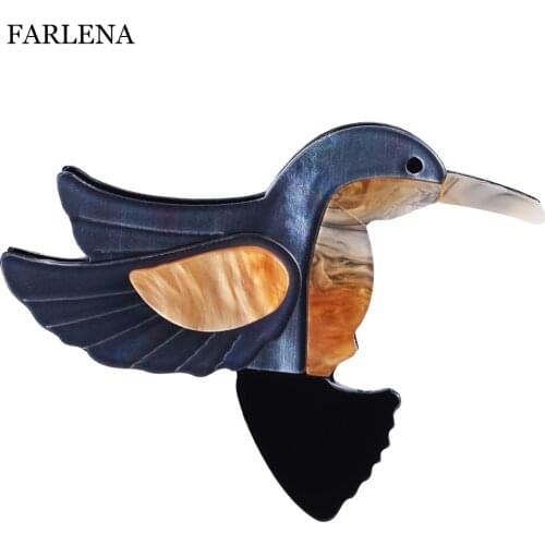 FARLENA Jewelry Fashion Stitching Acetate Resin Hummingbird Brooch for Women Scarf Pins Acrylic Bird Brooches