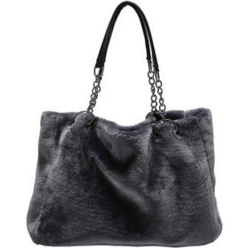 Lady Fashion Velvet Large Faux Fur Handbag Single Shoulder Bag Tote Bag Satchel All-Match Large-Capacity Single Shoulder Bag