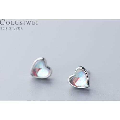 Colusiwei Genuine 925 Sterling Silver Colorful Crystal Heart-Shape Stud Earring for Women Female Rose Gold Earring Fine Jewelry