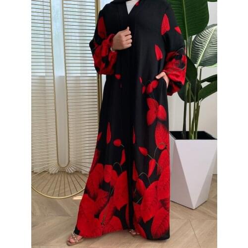 Women abayas Fashion Printed Lantern Sleep Cardigan Robe Muslim Abaya Adult Appliques Elegant Solemn Evening Gown