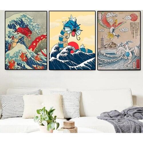 Famous Japanese Big Wave Classic Anime Canvas Painting Wall Art Nordic Posters and Prints Wall Pictures for Living Room Decor