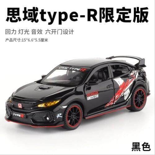 1: 32 Simulation Civic Type-R Alloy Car Model Ornament With Sound And Light Children Boy Birthday Christmas New Year Gift Black