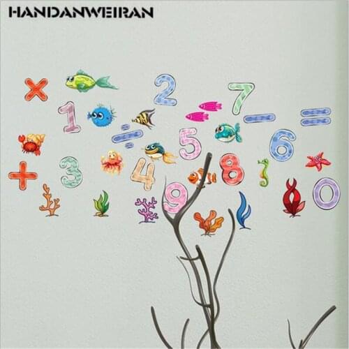 1PCS Cartoon Small Fish Digital Wall Stickers 1-10 For Childrens Room Kindergarten Decoration 23*42CM