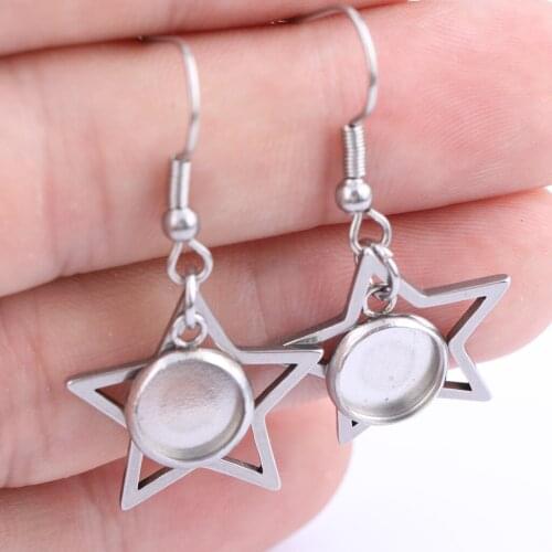 10pcs Stainless Steel Star Charm Earring Blanks 8mm dia Cabochon Base Settings diy hooks findings for Earrings making supplies