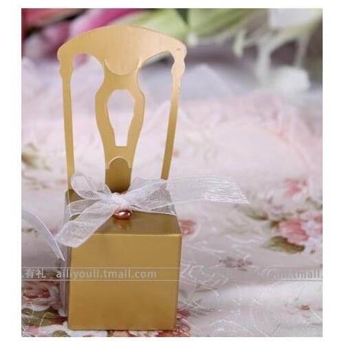 100pcs gold Chair Candy Box with White Ribbon +Heart Pendant Wedding Gift Wedding package