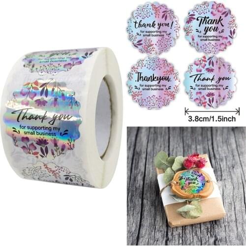 500pcs 3.8cm Laser Rainbow Thank You Stickers New Year Business Party Greeting Card Sealing Decoration Gift Label Cute Stickers