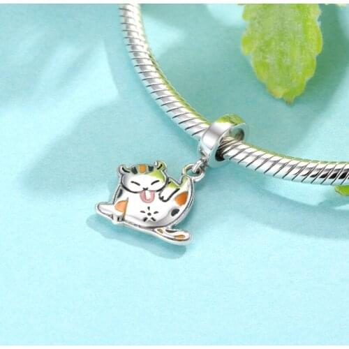 Fits Original Charms Bracelets DIY Women 925 Silver Jewelry Accessories Color Enamel Cute Naughty Cat Beads Pendant