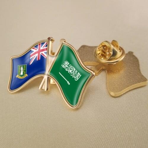 British Virgin Islands and Saudi Arabia Crossed Double Friendship Flags Lapel Pins Brooch Badges