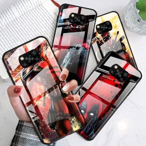 Deadpool Marvel for Xiaomi POCO X3 NFC F3 M2 X2 F2 Redmi K30 Redmi Note 9 Pro Luxury Tempered Glass Phone Case Cover