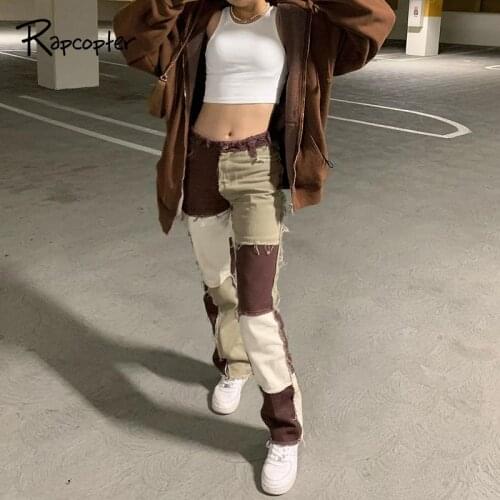 Rapcopter Tassel Multi Color Jeans For Girls Patchwork Y2K Vintage Cargo Pants High Waist Denim Pants Women New Trendy Trousers