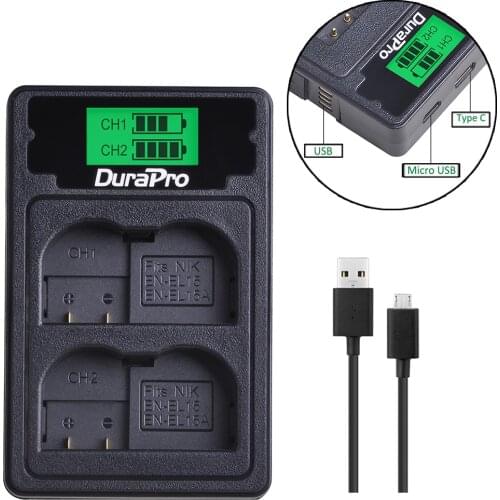 EN-EL15 EN EL15 LCD Dual USB Battery Charger with Type C Port for Nikon D7000 D7100 D800 D800E D600 D610 D810 D7200 Camera