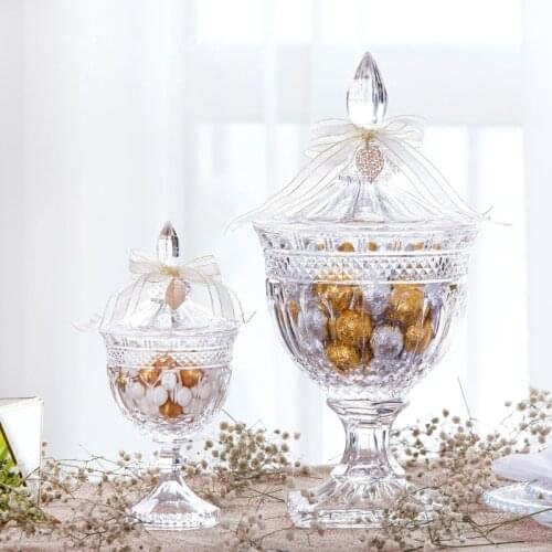 Europe high feet glass candy jar Food Storage tank Hotel wedding dessert dining table shopwindow decorate transparent Glass jar