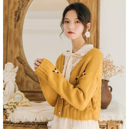 2020 new fashion womens clothing autumn V-Neck Full Vintage Single Breasted Cardigan