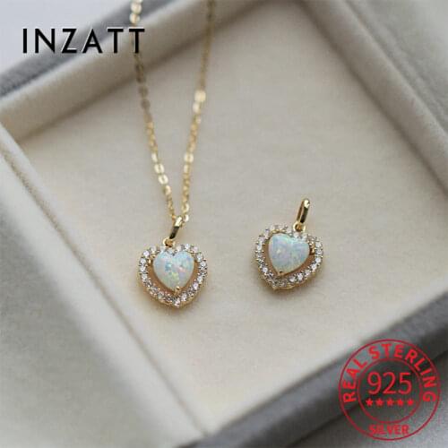 INZATT Real 925 Sterling Silver Opal Zircon Heart Choker 14K Gold Necklace For Women Bohemian Fine Jewelry Drop Shipping