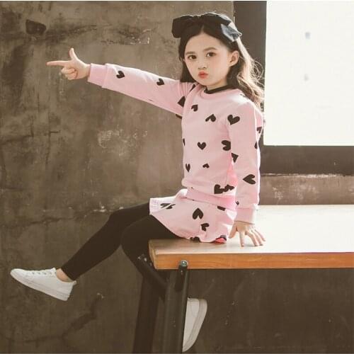 Baby Girls Clothes Set Spring Autumn Girls Love Cotton Long sleeved Sweater T-shirt + Culottes Leggings Suit Kids Clothes