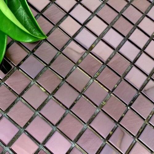 Mini 15x15mm purple stainless steel metal tile for sun room wall mosaic kitchen backsplash bathroom shower tiles12x12"
