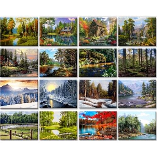 5D DIY Poured Glue Diamond Painting Kits Frameless Nature Landscape Full Round With AB Drill Picture DIY Home Decoration Gift
