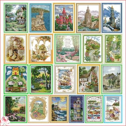 Joy Sunday Landscape Cross Stitch Kit DIY Pattern Chinese Embroidery 11CT 14CT Needlework Sewing Kit Home Decoration Painting