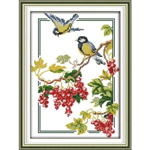 Birds and berries cross stitch kit animal lover on tree 14ct 11ct count white canvas embroidery DIY handmade needlework plus
