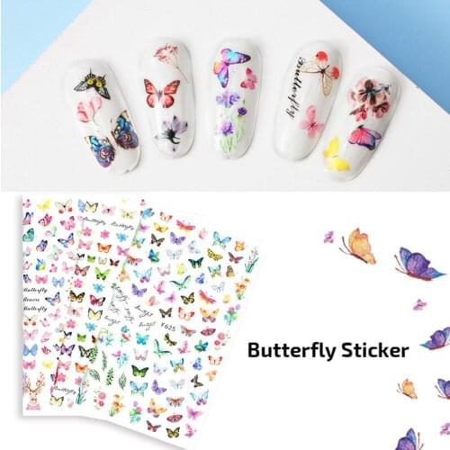 1 Sheet 3d Butterfly Sliders Blue Black Nail Decal Sticker Summer Series Nail Art Decorations Manicure Accessories for Nail Tips