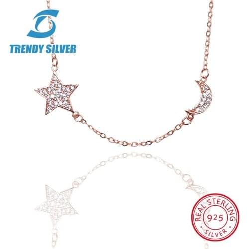 925 sterling silver necklace chain for women woman rose gold plated pendant jewelry pave CZ
