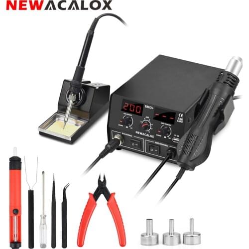 NEWACALOX 886D EU/US 750W Digital 2 in 1 Soldering Station Temperature Adjustment Soldering Iron Hot Air Gun Rework Station
