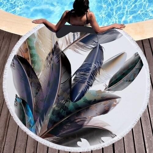 Feather Series Printed Large Round Beach Towel Microfiber Home Soft Yoga Casual Blanket Swimming Bath Towel