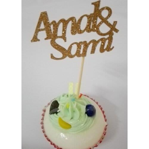 Custom glitter bride groom names Cupcake Toppers birthday Wedding Bridal baby Shower Party Bachelorette decoration food picks