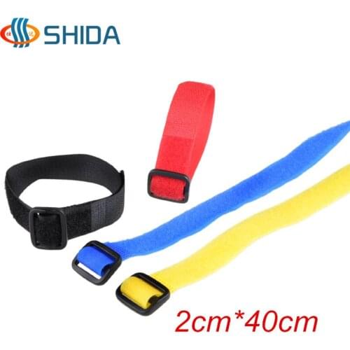 Hot Sale 20pcs 2*40cm Colorful Reusable Cable Ties Straps with Plastic button Hook and Loop Magic Strip Nylon Straps with Buckle