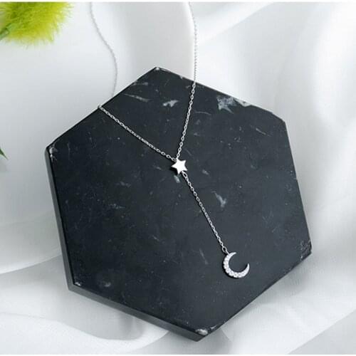 Silver Color Moon Stars Chains Necklaces Pendants For Women Girl Romantic Style Cubic Zirconia Fashion Jewelry