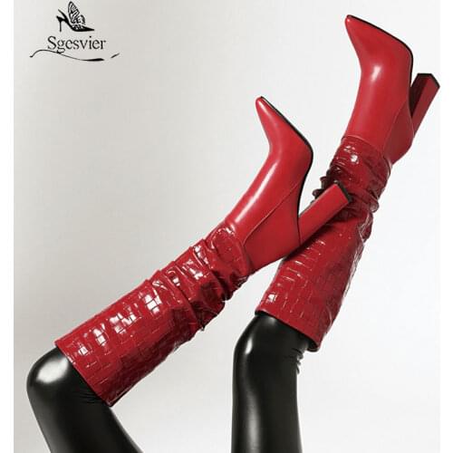 Sgesvier 2021 Large Size 34-43 Knee High Boots Sexy Extreme High Heels Pointed Toe Women Boots Fashion Pleated Winter Boots