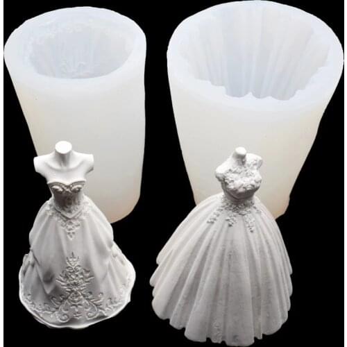 3d Princess Dress Silicone Chocolate Fondant Candy Mould Wedding Dress Resin Mold Cake Baking Tools Soap Candle Mold Diy Gypsum