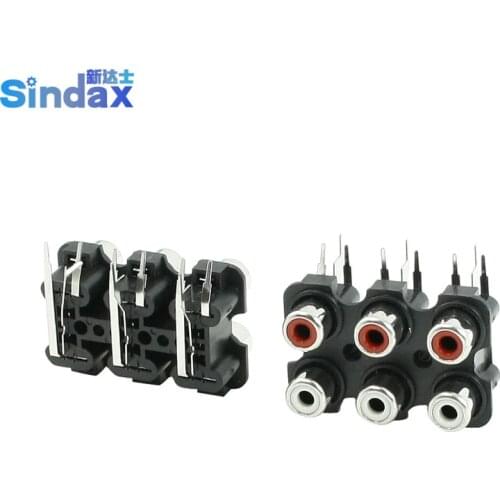 Sindax 2 Pcs 6 RCA PCB Mount Female Outlet Jack Connector RCA Socket Black