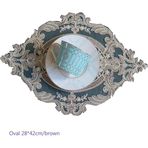 Modern Lace oval Embroidery drink table place mat wedding pad Cloth pot placemat cup mug glass tea coaster dining doily kitchen